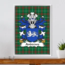 ScotsTee Shop Welsh Andrewe (of Herefordshire) Coat of Arms Family Crest Welsh National Tartan Framed Canvas Print