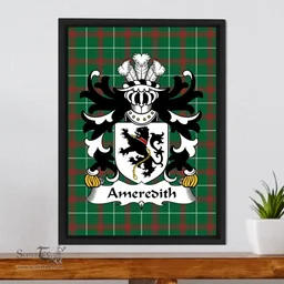 ScotsTee Shop Welsh Ameredith (Meredith of Crediton) Coat of Arms Family Crest Welsh National Tartan Framed Canvas Print