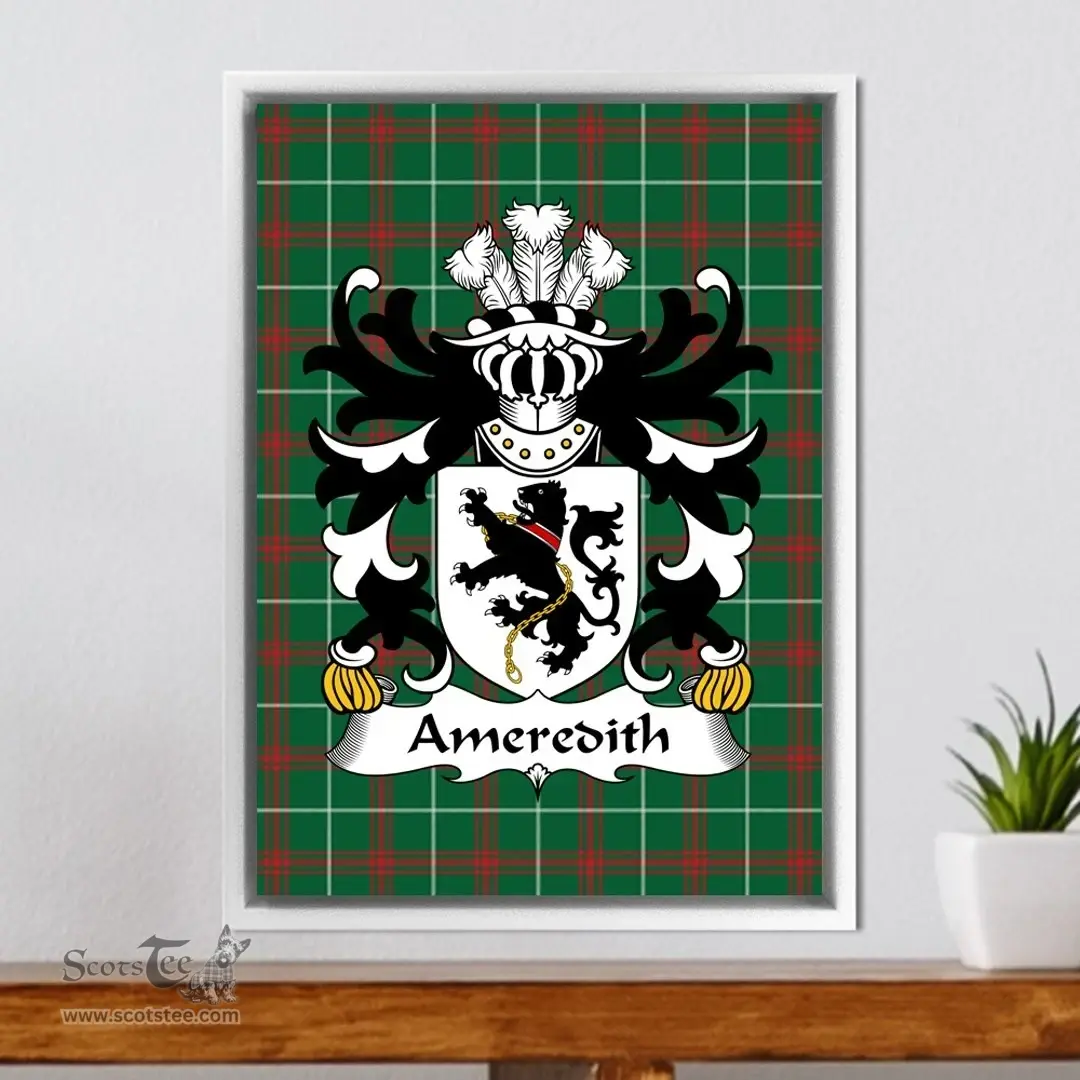 ScotsTee Shop Welsh Ameredith (Meredith of Crediton) Coat of Arms Family Crest Welsh National Tartan Framed Canvas Print