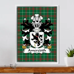 ScotsTee Shop Welsh Ameredith (Meredith of Crediton) Coat of Arms Family Crest Welsh National Tartan Framed Canvas Print