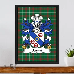 ScotsTee Shop Welsh Barret (of Pendine, Pembrokeshire) Coat of Arms Family Crest Welsh National Tartan Framed Canvas Print