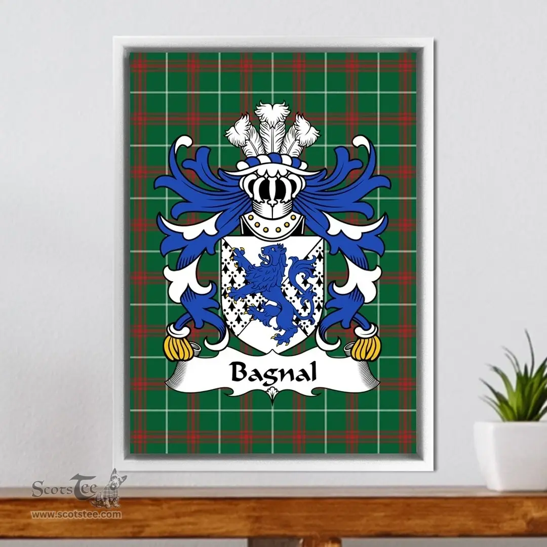 ScotsTee Shop Welsh Bagnal (of Anglesey) Coat of Arms Family Crest Welsh National Tartan Framed Canvas Print