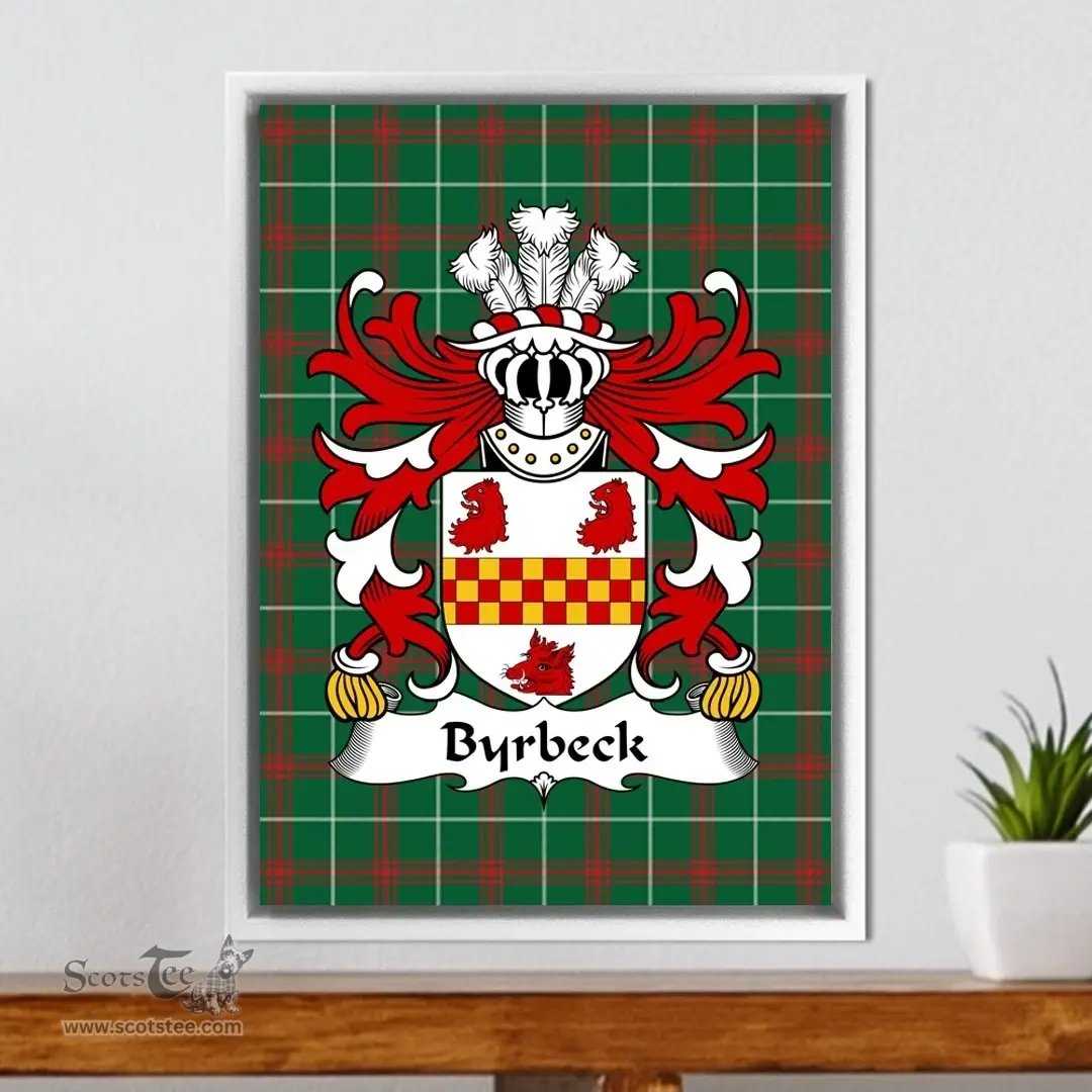 ScotsTee Shop Welsh Byrbeck (Vicar of Lamphey, Pembrokeshire) Coat of Arms Family Crest Welsh National Tartan Framed Canvas Print
