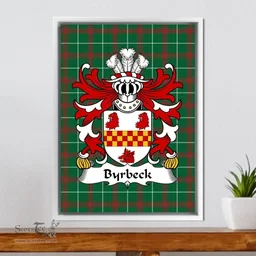 ScotsTee Shop Welsh Byrbeck (Vicar of Lamphey, Pembrokeshire) Coat of Arms Family Crest Welsh National Tartan Framed Canvas Print