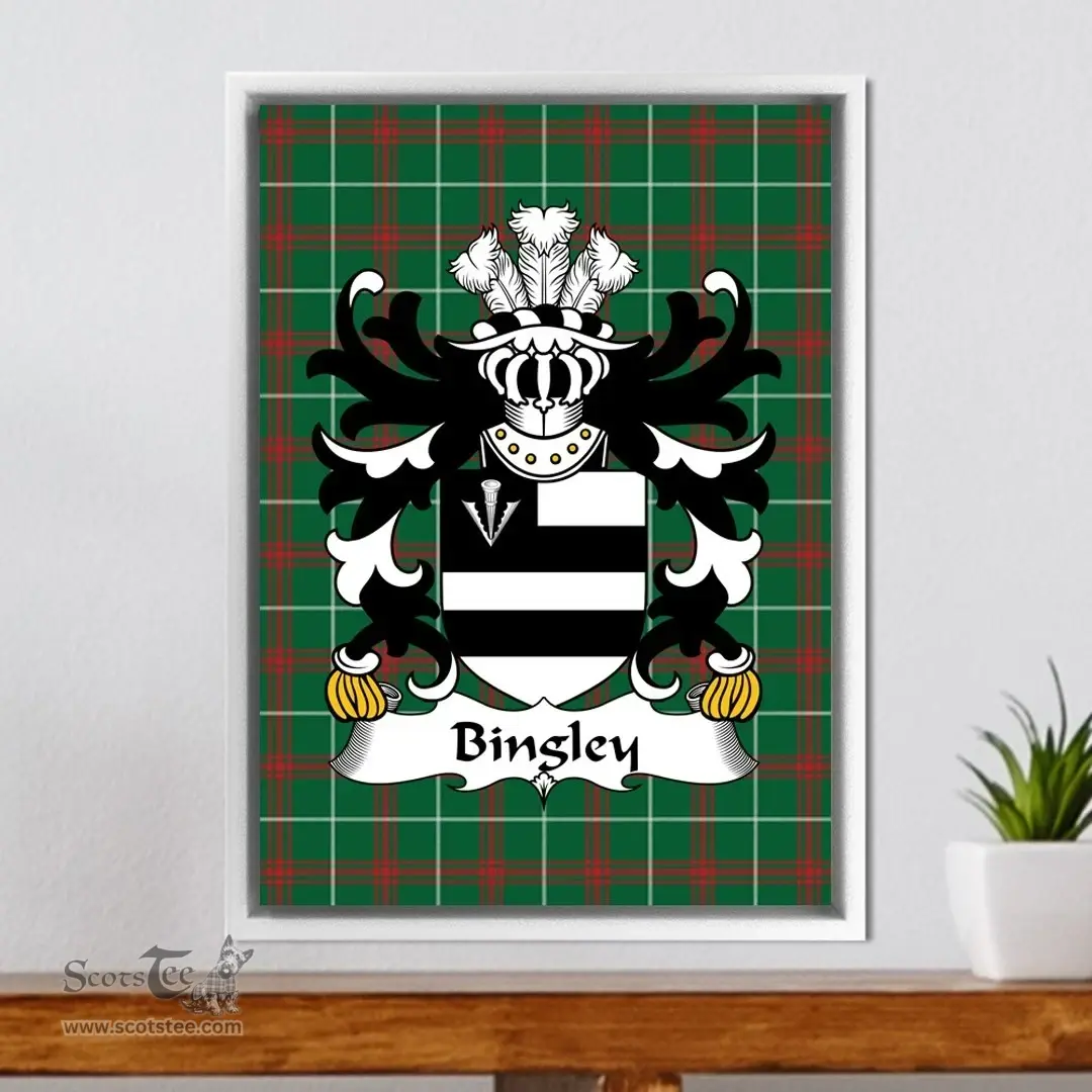 ScotsTee Shop Welsh Bingley (of Flint) Coat of Arms Family Crest Welsh National Tartan Framed Canvas Print