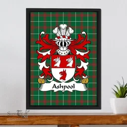 ScotsTee Shop Welsh Ashpool (of Denbighshire) Coat of Arms Family Crest Welsh National Tartan Framed Canvas Print