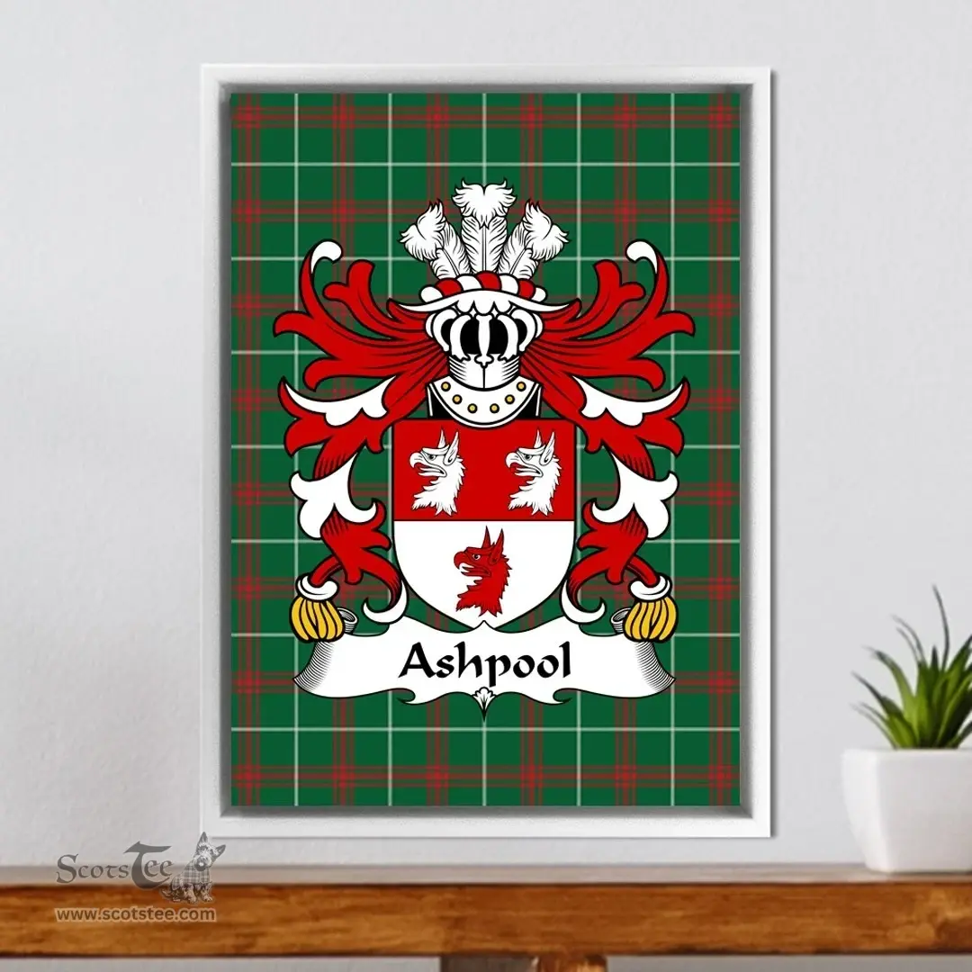 ScotsTee Shop Welsh Ashpool (of Denbighshire) Coat of Arms Family Crest Welsh National Tartan Framed Canvas Print