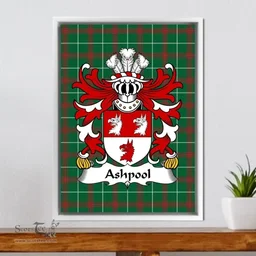 ScotsTee Shop Welsh Ashpool (of Denbighshire) Coat of Arms Family Crest Welsh National Tartan Framed Canvas Print