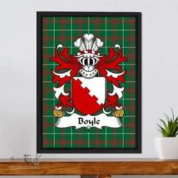 ScotsTee Shop Welsh Boyle (Herefordshire, m. Hywel Gwyn) Coat of Arms Family Crest Welsh National Tartan Framed Canvas Print