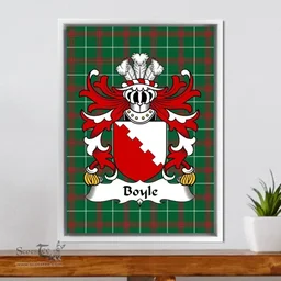 ScotsTee Shop Welsh Boyle (Herefordshire, m. Hywel Gwyn) Coat of Arms Family Crest Welsh National Tartan Framed Canvas Print
