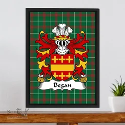 ScotsTee Shop Welsh Began (of Breygan, of Monmouthshire) Coat of Arms Family Crest Welsh National Tartan Framed Canvas Print