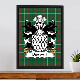 ScotsTee Shop Welsh Benwyll (or Benweill) Coat of Arms Family Crest Welsh National Tartan Framed Canvas Print