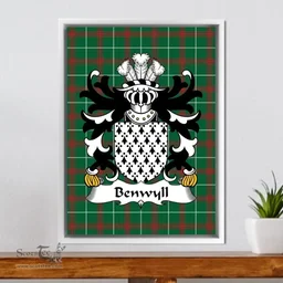ScotsTee Shop Welsh Benwyll (or Benweill) Coat of Arms Family Crest Welsh National Tartan Framed Canvas Print