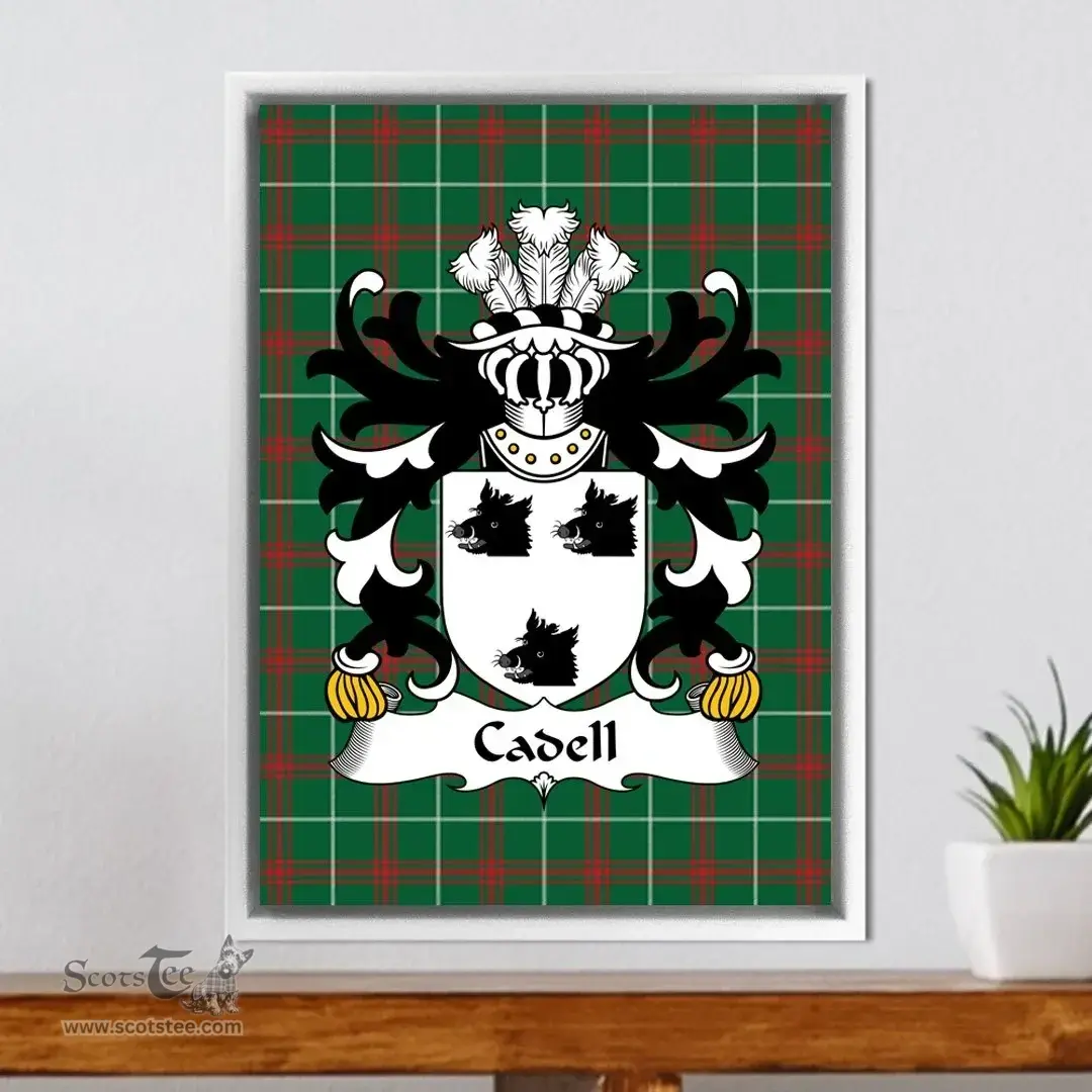 ScotsTee Shop Welsh Cadell (King of Powys) Coat of Arms Family Crest Welsh National Tartan Framed Canvas Print
