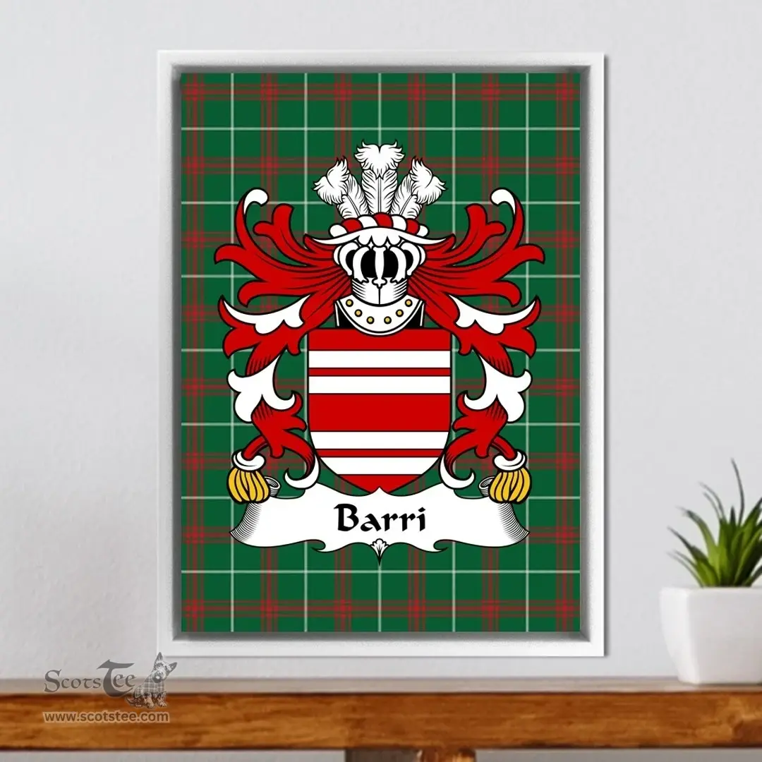 ScotsTee Shop Welsh Barri (Manorbier Castle, Pembrokeshire) Coat of Arms Family Crest Welsh National Tartan Framed Canvas Print