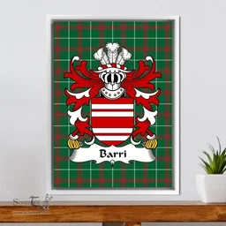 ScotsTee Shop Welsh Barri (Manorbier Castle, Pembrokeshire) Coat of Arms Family Crest Welsh National Tartan Framed Canvas Print