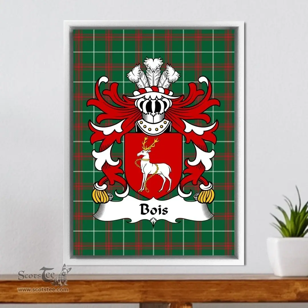 ScotsTee Shop Welsh Bois (of Breconshire) Coat of Arms Family Crest Welsh National Tartan Framed Canvas Print
