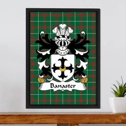 ScotsTee Shop Welsh Banaster (of Flint) Coat of Arms Family Crest Welsh National Tartan Framed Canvas Print
