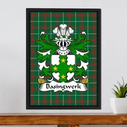 ScotsTee Shop Welsh Basingwerk (Abbey, Flint) Coat of Arms Family Crest Welsh National Tartan Framed Canvas Print