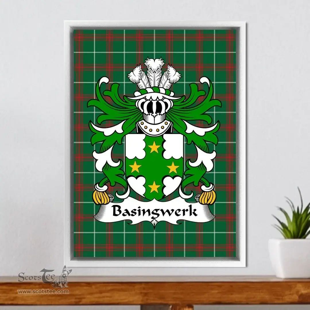 ScotsTee Shop Welsh Basingwerk (Abbey, Flint) Coat of Arms Family Crest Welsh National Tartan Framed Canvas Print