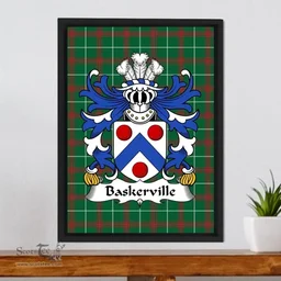ScotsTee Shop Welsh Baskerville (of Eardisley, Herefordshire) Coat of Arms Family Crest Welsh National Tartan Framed Canvas Print