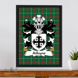 ScotsTee Shop Welsh Atkyns (of Cardigan) Coat of Arms Family Crest Welsh National Tartan Framed Canvas Print
