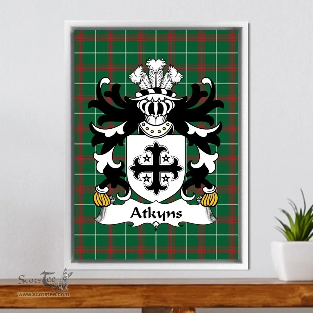 ScotsTee Shop Welsh Atkyns (of Cardigan) Coat of Arms Family Crest Welsh National Tartan Framed Canvas Print