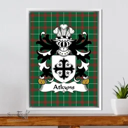 ScotsTee Shop Welsh Atkyns (of Cardigan) Coat of Arms Family Crest Welsh National Tartan Framed Canvas Print