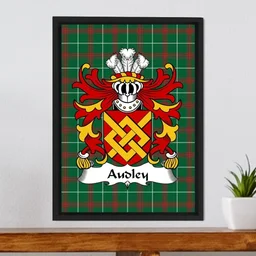 ScotsTee Shop Welsh Audley (Lords of Cemais) Coat of Arms Family Crest Welsh National Tartan Framed Canvas Print