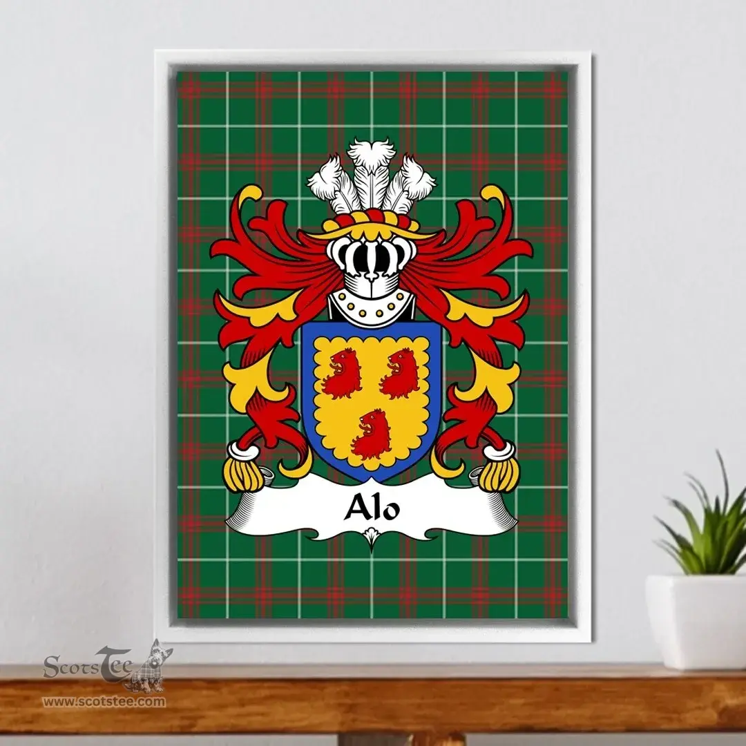 ScotsTee Shop Welsh Alo (ab Ithel, King of Gwent) Coat of Arms Family Crest Welsh National Tartan Framed Canvas Print