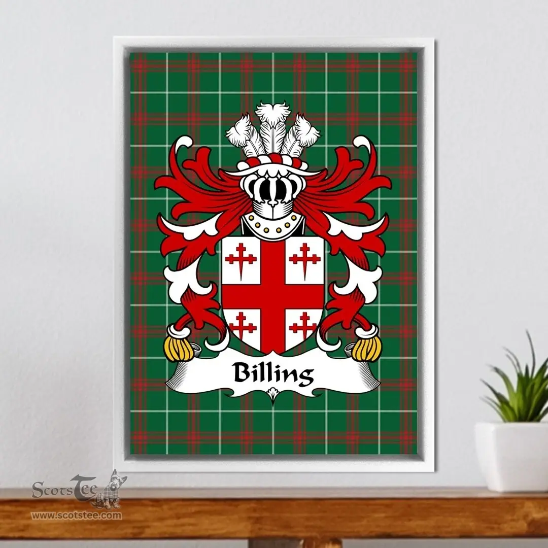 ScotsTee Shop Welsh Billing (of Flint) Coat of Arms Family Crest Welsh National Tartan Framed Canvas Print
