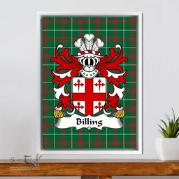 ScotsTee Shop Welsh Billing (of Flint) Coat of Arms Family Crest Welsh National Tartan Framed Canvas Print