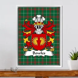 ScotsTee Shop Welsh Bowles (of Penhow, Montgomershire) Coat of Arms Family Crest Welsh National Tartan Framed Canvas Print