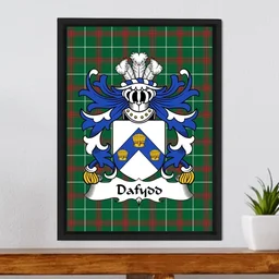 ScotsTee Shop Welsh Dafydd (AP CARADOG) Coat of Arms Family Crest Welsh National Tartan Framed Canvas Print