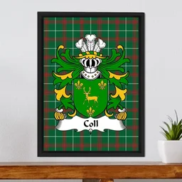ScotsTee Shop Welsh Coll (of Pembrokeshire) Coat of Arms Family Crest Welsh National Tartan Framed Canvas Print