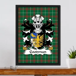 ScotsTee Shop Welsh Goodman (of Ruthin, Denbighshire) Coat of Arms Family Crest Welsh National Tartan Framed Canvas Print