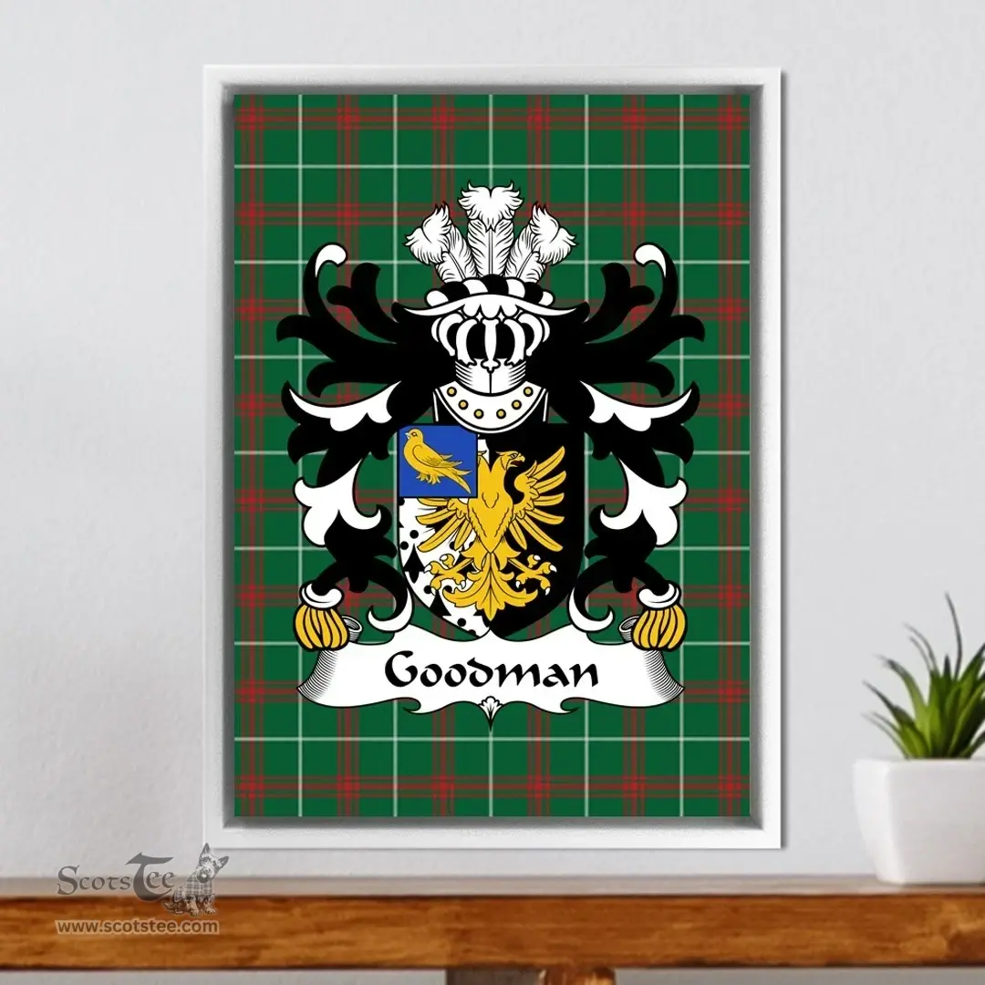 ScotsTee Shop Welsh Goodman (of Ruthin, Denbighshire) Coat of Arms Family Crest Welsh National Tartan Framed Canvas Print