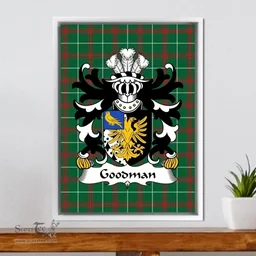ScotsTee Shop Welsh Goodman (of Ruthin, Denbighshire) Coat of Arms Family Crest Welsh National Tartan Framed Canvas Print