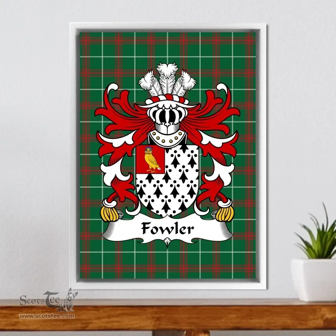 ScotsTee Shop Welsh Fowler (Daughter m. Vaughan of Pant-glas) Coat of Arms Family Crest Welsh National Tartan Framed Canvas Print