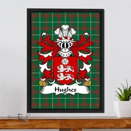 ScotsTee Shop Welsh Hughes (Huys-of Llewerllyd, Diserth, Flint) Coat of Arms Family Crest Welsh National Tartan Framed Canvas Print