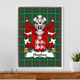 ScotsTee Shop Welsh Hughes (Huys-of Llewerllyd, Diserth, Flint) Coat of Arms Family Crest Welsh National Tartan Framed Canvas Print
