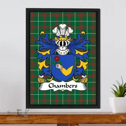 ScotsTee Shop Welsh Chambers (of Denbighshire) Coat of Arms Family Crest Welsh National Tartan Framed Canvas Print