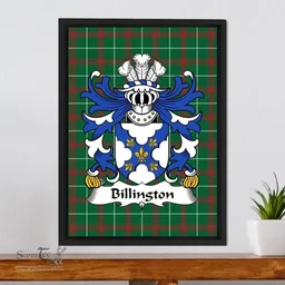 ScotsTee Shop Welsh Billington (of Flint) Coat of Arms Family Crest Welsh National Tartan Framed Canvas Print
