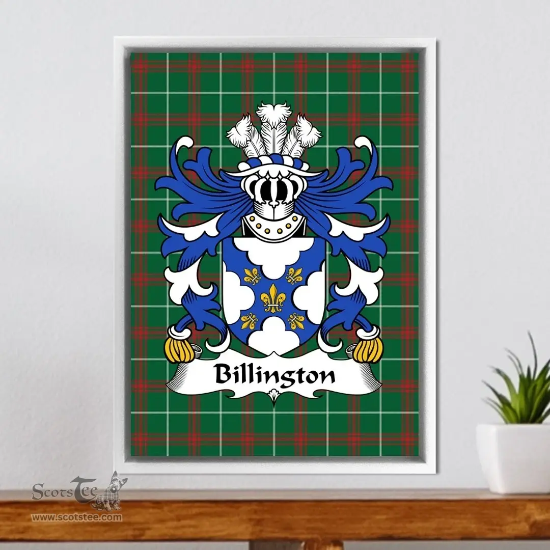 ScotsTee Shop Welsh Billington (of Flint) Coat of Arms Family Crest Welsh National Tartan Framed Canvas Print