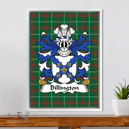 ScotsTee Shop Welsh Billington (of Flint) Coat of Arms Family Crest Welsh National Tartan Framed Canvas Print