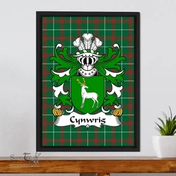 ScotsTee Shop Welsh Cynwrig (FYCHAN -or CWNWS DDU) Coat of Arms Family Crest Welsh National Tartan Framed Canvas Print