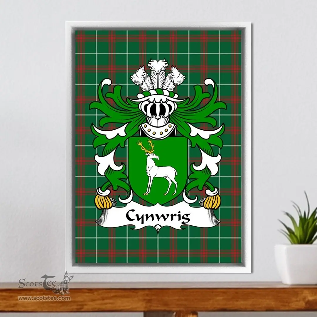 ScotsTee Shop Welsh Cynwrig (FYCHAN -or CWNWS DDU) Coat of Arms Family Crest Welsh National Tartan Framed Canvas Print