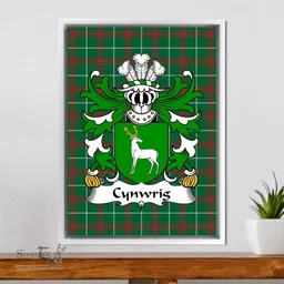 ScotsTee Shop Welsh Cynwrig (FYCHAN -or CWNWS DDU) Coat of Arms Family Crest Welsh National Tartan Framed Canvas Print