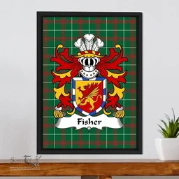 ScotsTee Shop Welsh Fisher (of Carmarthenshire) Coat of Arms Family Crest Welsh National Tartan Framed Canvas Print