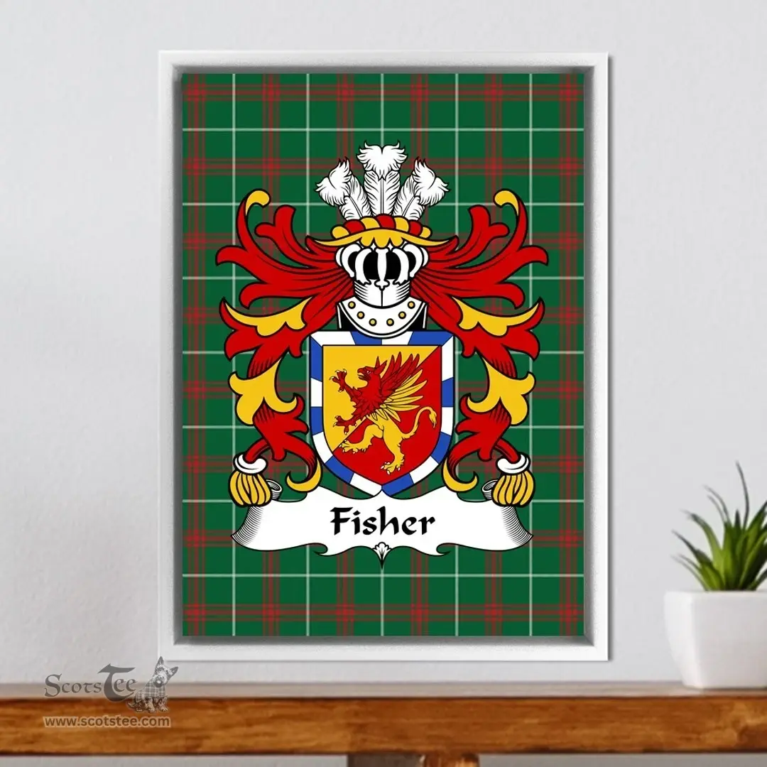 ScotsTee Shop Welsh Fisher (of Carmarthenshire) Coat of Arms Family Crest Welsh National Tartan Framed Canvas Print